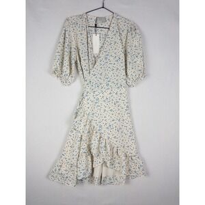 NWT Neo Noir Wrap Dress Womens 36 Marsa Flower Burst Lined Midi Ruffle Spring